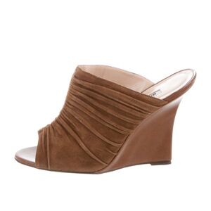 Manolo Blahnik Peep Toe Suede Wedge Slides